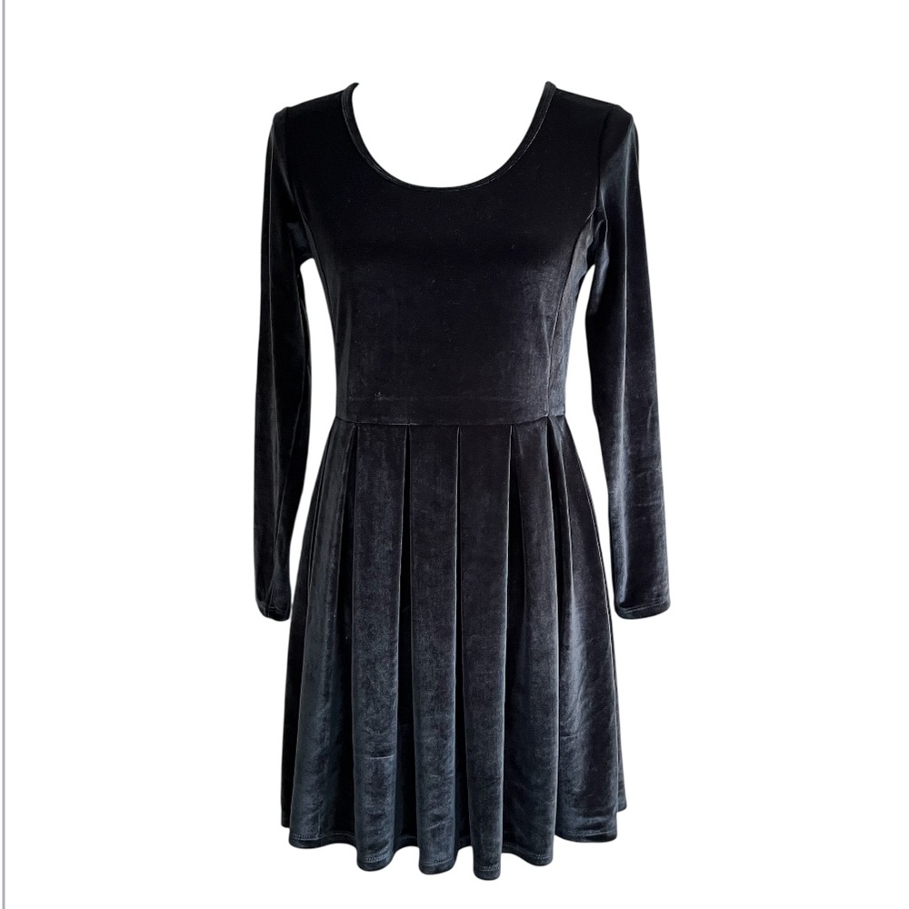 Talula Lambeth Velvet Long Sleeve Pleated Skirt Mini Dress